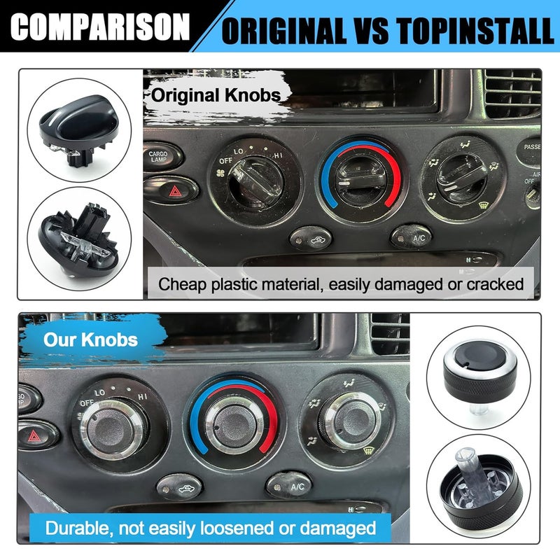 TOPINSTALL Custom 3PCS AC Climate Control Switch Knobs Compatible with 2000-2006 Toyota Tundra Accessories, Air Conditioning AC Heater Blower Fan Control Knobs Replaces 55905-0C010 559050C010 - Image 5